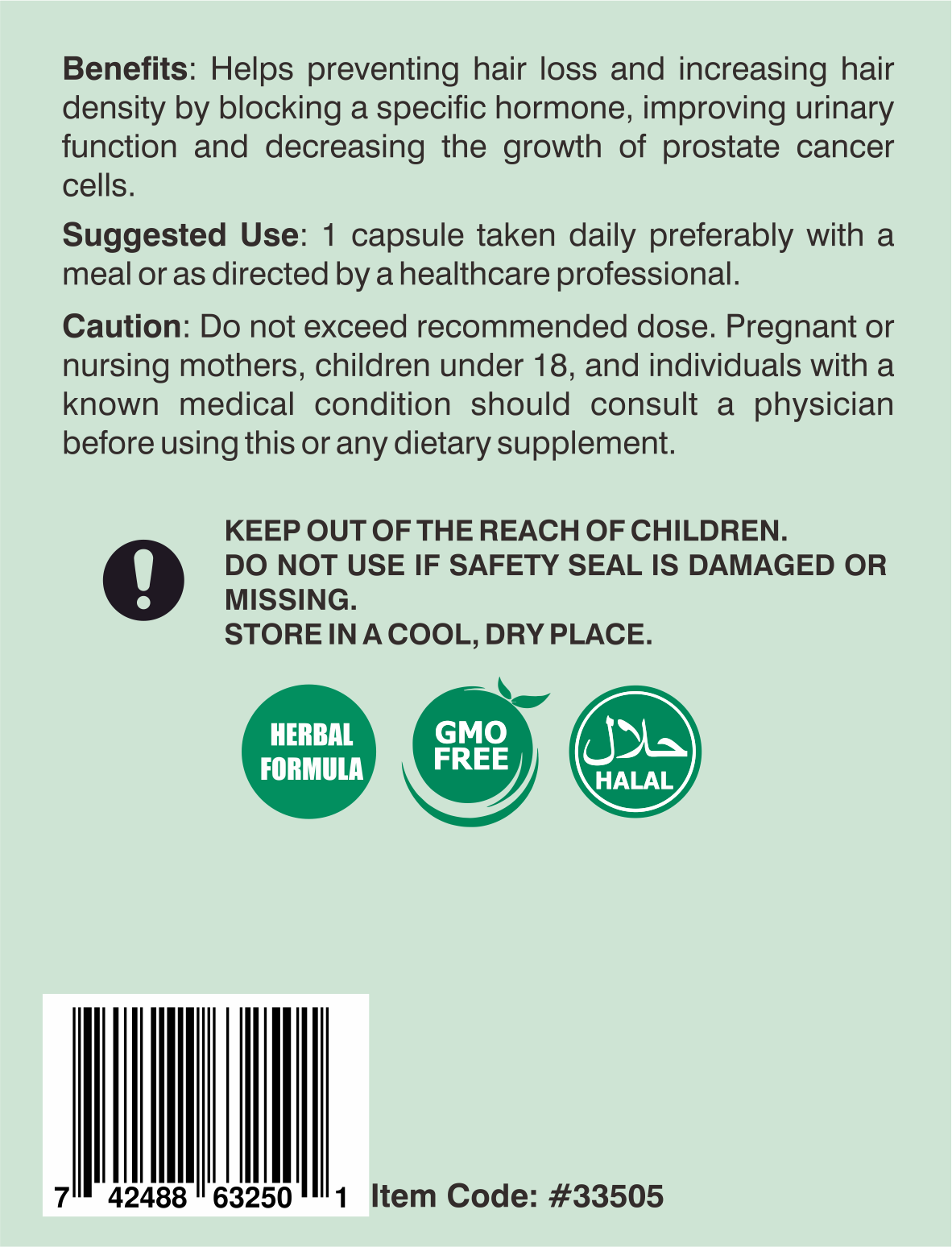 Saw Palmetto 500 mg - 100 Capsules - 742488632501 - Nutrilabs Saw Palmetto 500 mg - 100 Capsules - 742488632501 - Nutrilabs